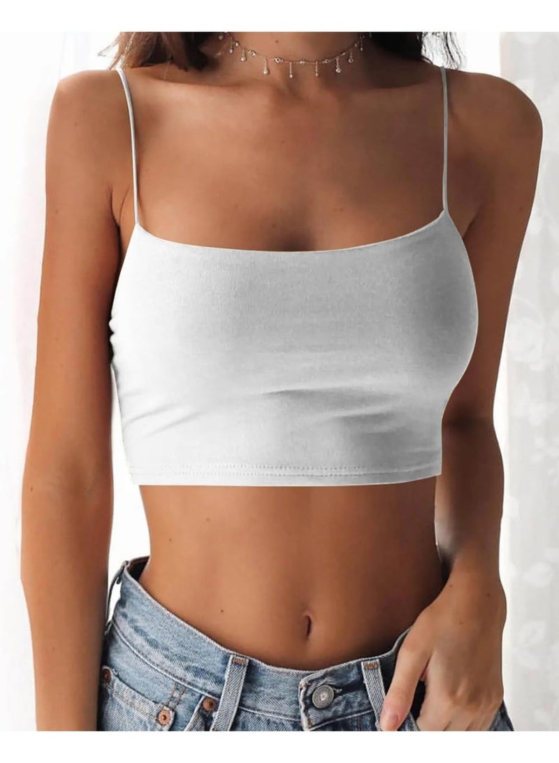 Women’s Sexy Spaghetti Strap Camisole, Y2K Tube Slim Fitted Yoga Cami Crop Top, Basic Tank Top, S - Image 2